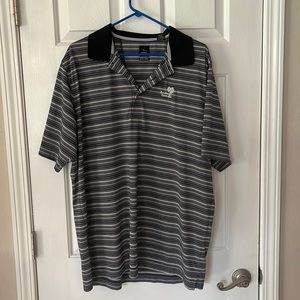 Men’s black/grey/white striped golf shirt